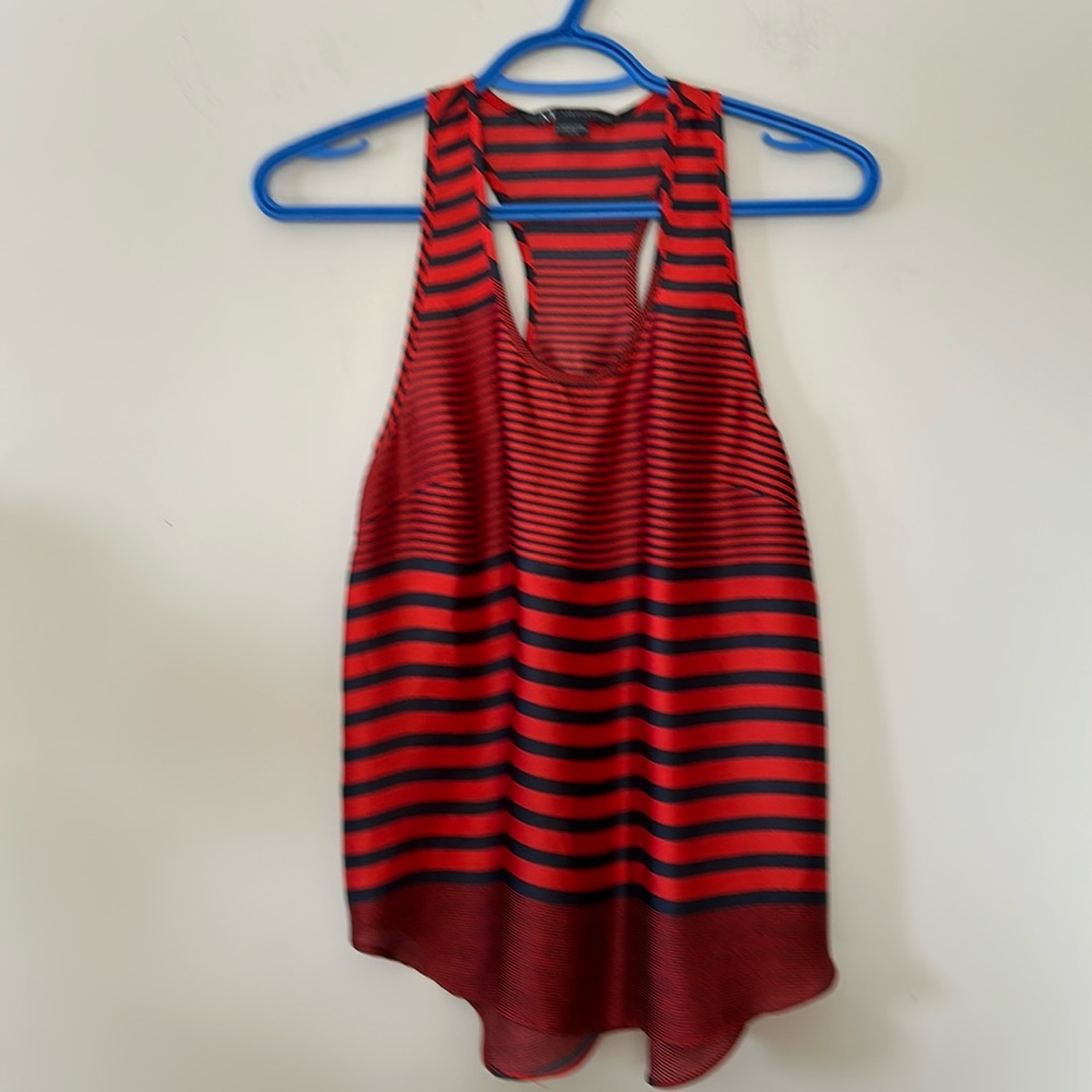 Armani Exchange muscle shirt style tee red/black striped 100% polyester size XS